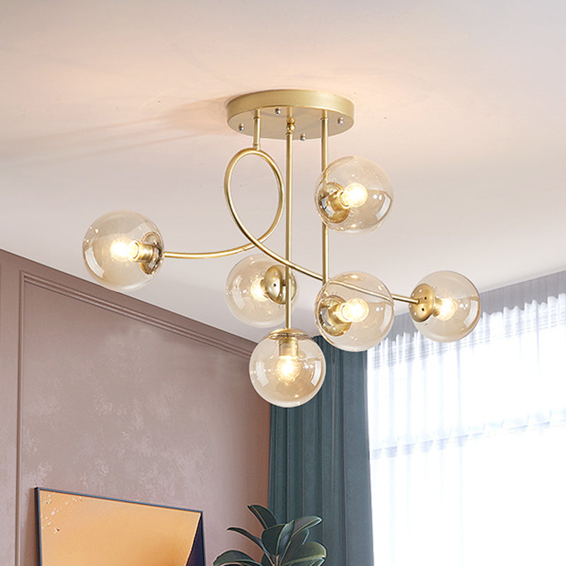 Modern Metal Armed Ceiling Chandelier With 6 Bulbs Black/Gold Finish And Choice Of Smoke Grey Cognac