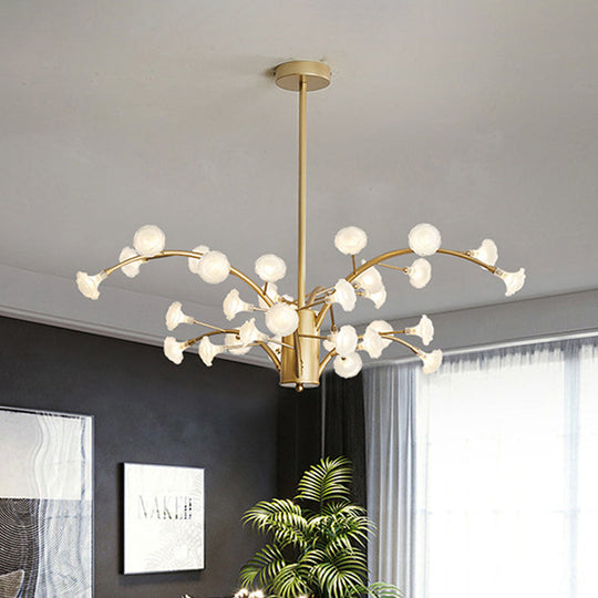 Modern Flower Chandelier Light: 33-Bulb Frosted Glass Suspension Fixture in Gold