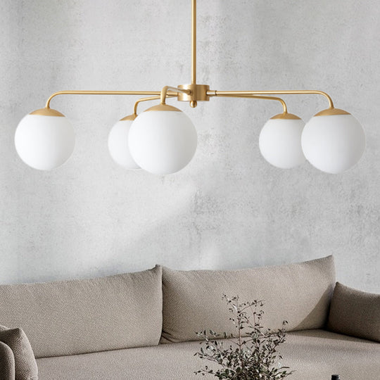 Contemporary Milky Glass Chandelier - 5-Head Brass Hanging Ceiling Light