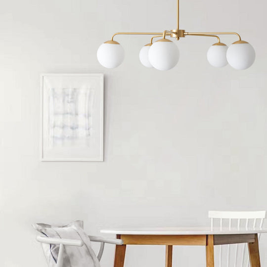 Contemporary Milky Glass Chandelier - 5 Head Brass Ceiling Light