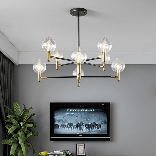 Modern Teardrop Glass Chandelier With Black And Gold Finish - 6/8 Heads For Ceiling