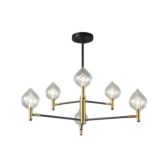 Modern Teardrop Glass Chandelier With Black And Gold Finish - 6/8 Heads For Ceiling