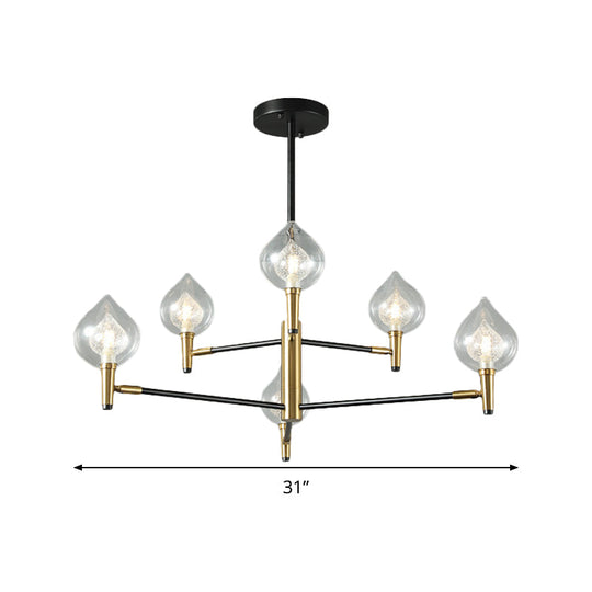 Modern Teardrop Glass Chandelier With Black And Gold Finish - 6/8 Heads For Ceiling