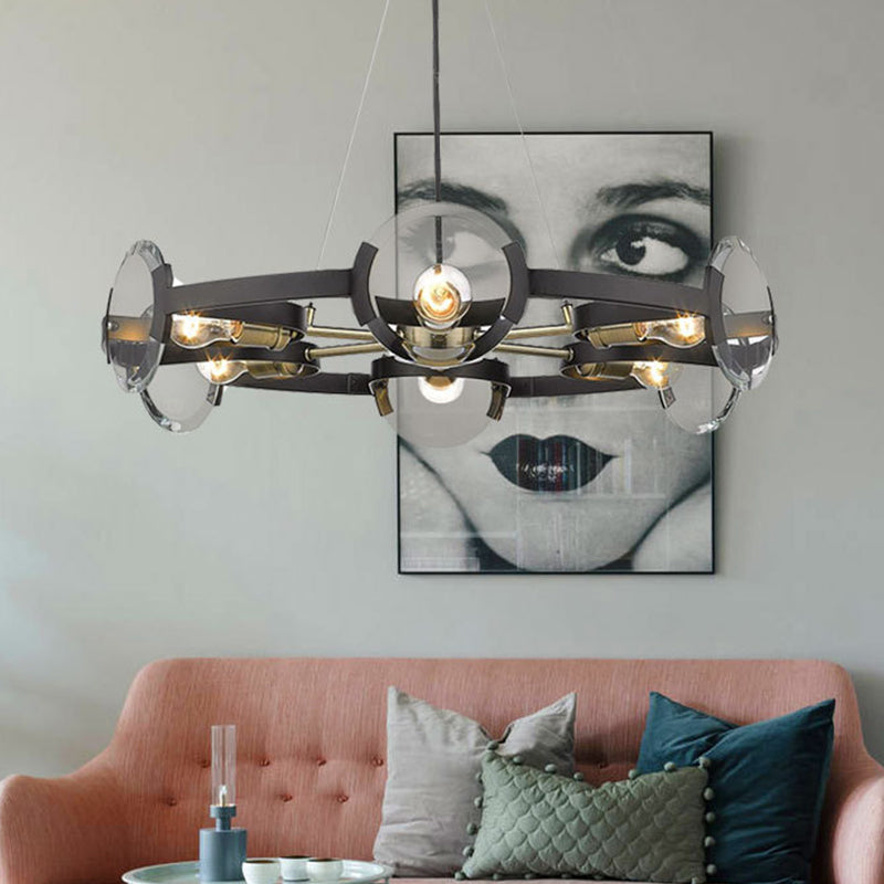 Contemporary 6-Head Black Metal Hanging Chandelier