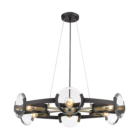 Contemporary Black Metal Circular Hanging Chandelier with 6 Suspended Heads - Stylish Lighting Fixture