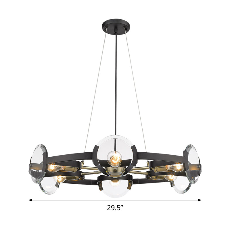 Contemporary 6-Head Black Metal Hanging Chandelier