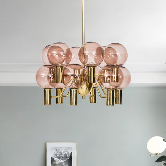 Modern Pink Glass Ceiling Chandelier - 12 Heads - Dining Room Pendant Light