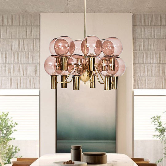 Modernist Pink Glass Ceiling Chandelier - 12 Heads Pendant Light For Dining Room