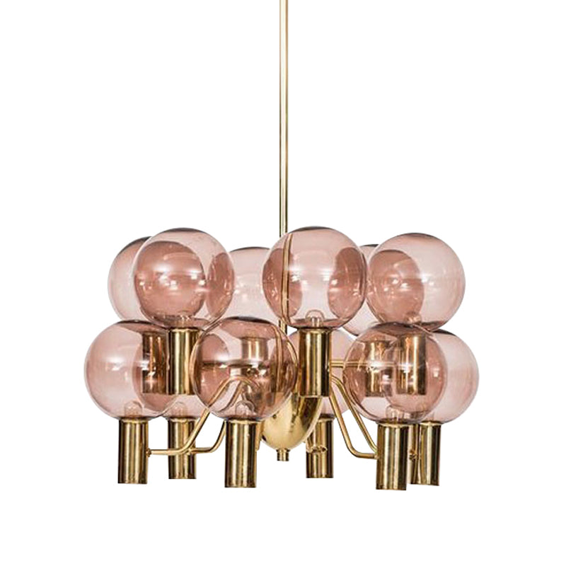 Modern Pink Glass Ceiling Chandelier - 12 Heads - Dining Room Pendant Light