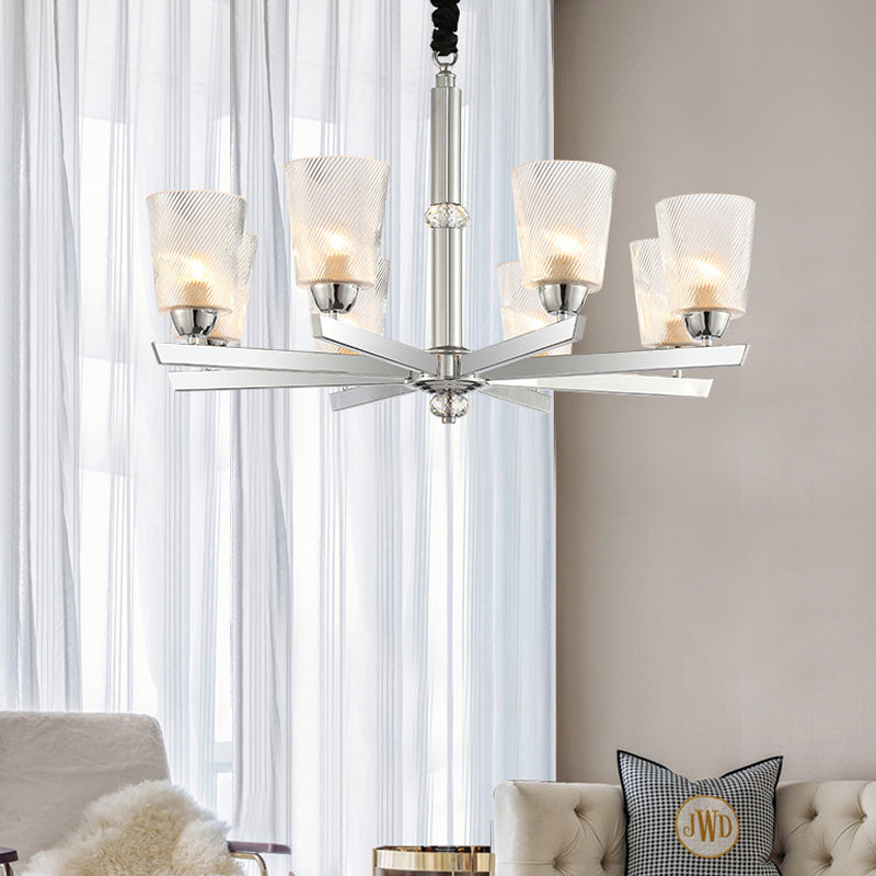 Modern Flared Glass Pendant Chandelier With 8 Bulbs Chrome Finish