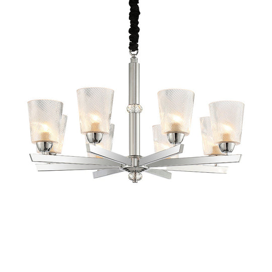 Modern Flared Glass Pendant Chandelier With 8 Bulbs Chrome Finish