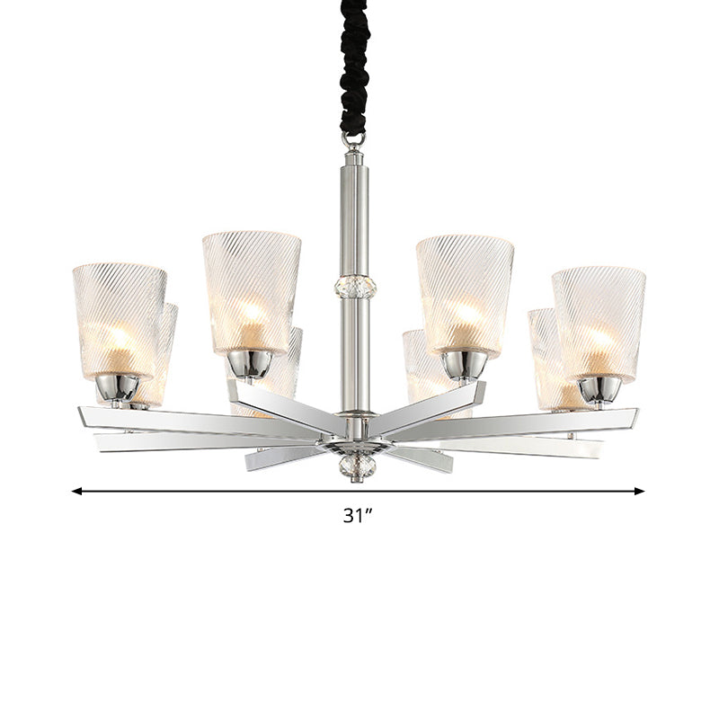 Modern Flared Glass Pendant Chandelier With 8 Bulbs Chrome Finish