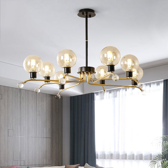 Contemporary Cognac Glass 8-Bulb Chandelier For Living Room Ceiling Suspension