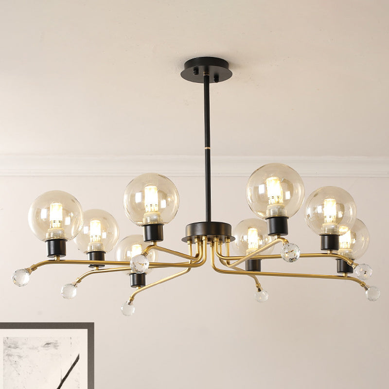 Contemporary Cognac Glass 8-Bulb Chandelier For Living Room Ceiling Suspension