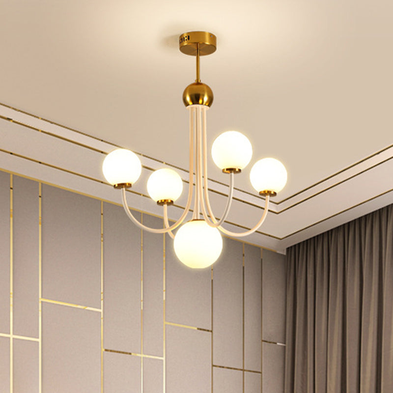 Contemporary Gold Glass Spherical Ceiling Chandelier With 5/7 Bulbs