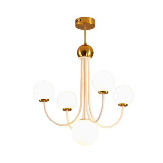 Contemporary Gold Glass Spherical Ceiling Chandelier With 5/7 Bulbs