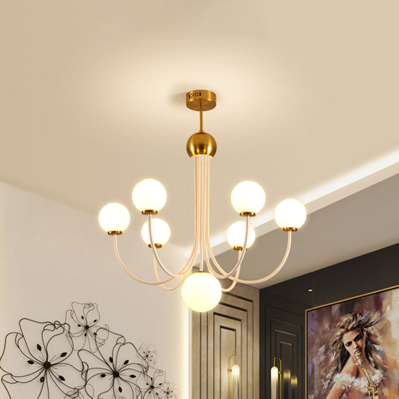 Contemporary Gold Glass Spherical Ceiling Chandelier With 5/7 Bulbs