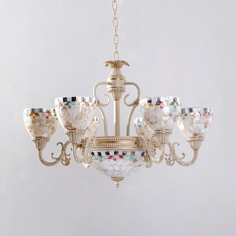 Sleek Mediterranean Shell Dome Chandelier Pendant Light - White Ceiling Suspension Lamp - 5/9/11 Lights