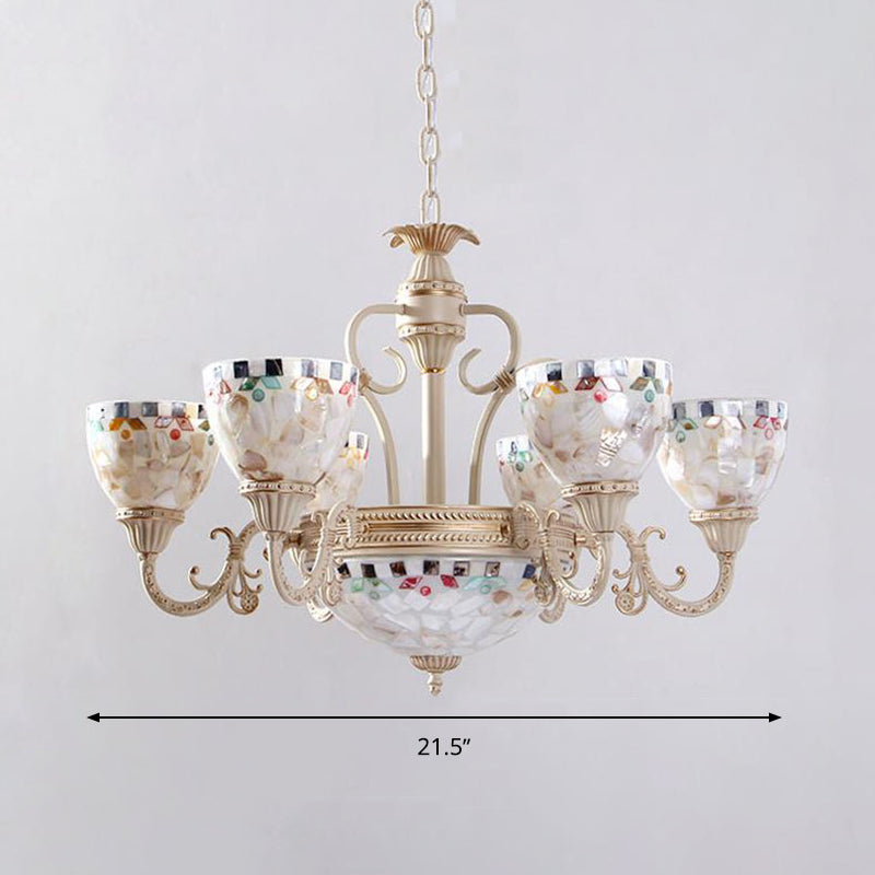 Sleek Mediterranean Shell Dome Chandelier Pendant Light - White Ceiling Suspension Lamp - 5/9/11 Lights