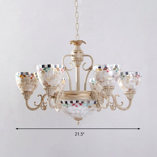 Sleek Mediterranean Shell Dome Chandelier Pendant Light - White Ceiling Suspension Lamp - 5/9/11 Lights