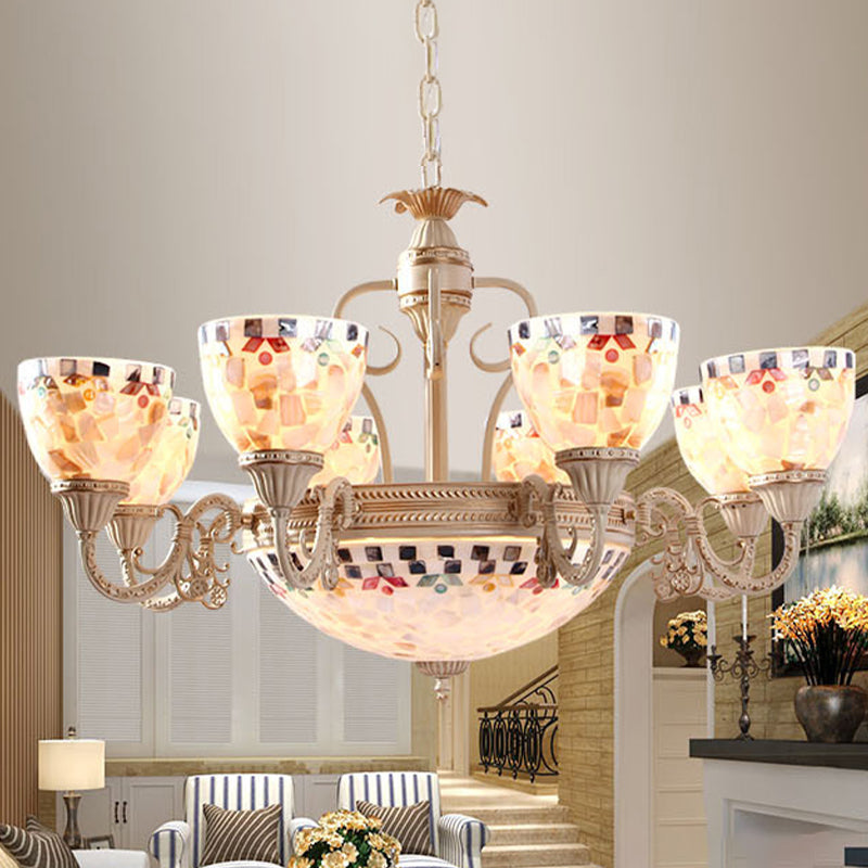 Sleek Mediterranean Shell Dome Chandelier Pendant Light - White Ceiling Suspension Lamp - 5/9/11 Lights