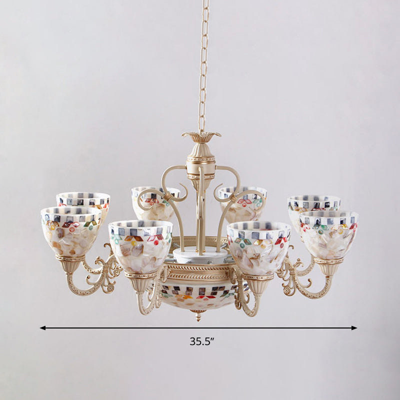 Sleek Mediterranean Shell Dome Chandelier Pendant Light - White Ceiling Suspension Lamp - 5/9/11 Lights