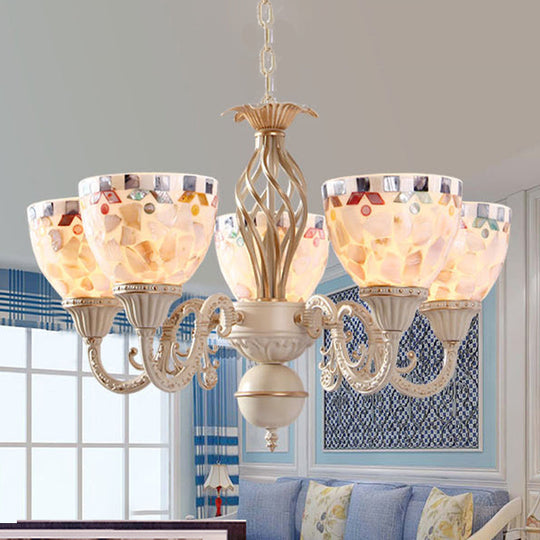 Sleek Mediterranean Shell Dome Chandelier Pendant Light - White Ceiling Suspension Lamp - 5/9/11 Lights