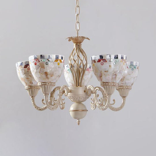 Sleek Mediterranean Shell Dome Chandelier Pendant Light - White Ceiling Suspension Lamp - 5/9/11 Lights