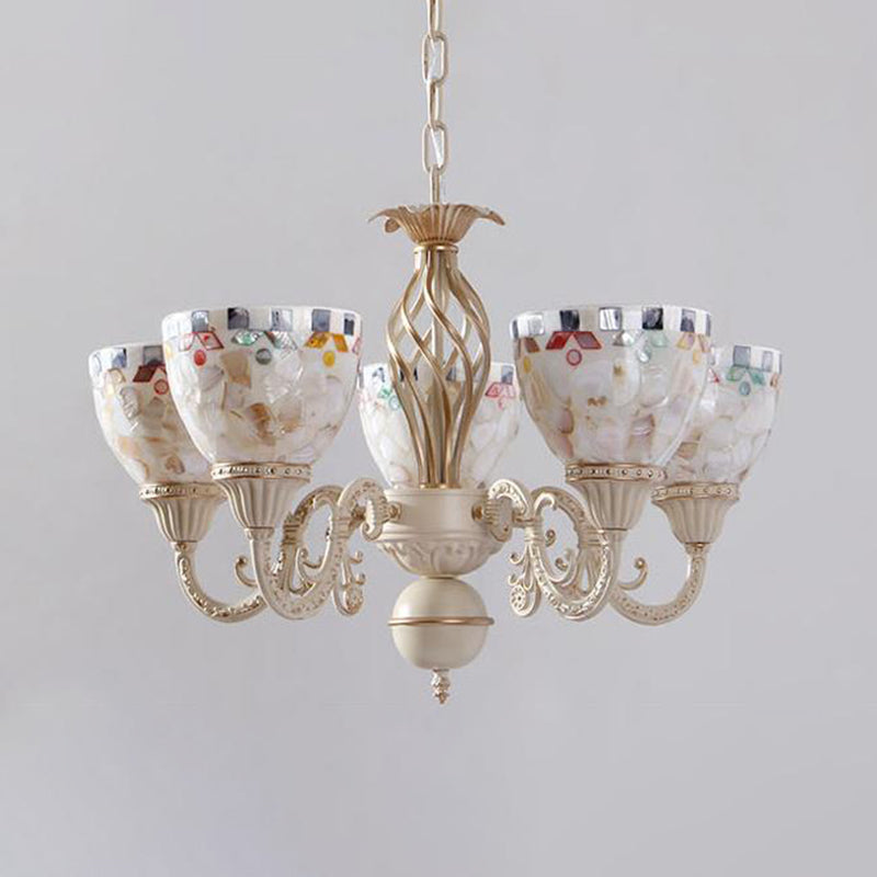 White Mediterranean Shell Dome Chandelier Pendant Light - 5/9/11 Lights Ceiling Suspension Lamp