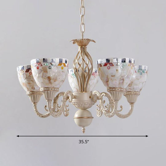 Sleek Mediterranean Shell Dome Chandelier Pendant Light - White Ceiling Suspension Lamp - 5/9/11 Lights