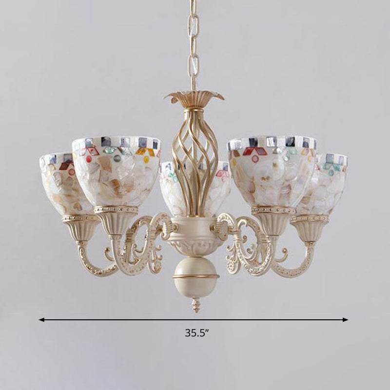 White Mediterranean Shell Dome Chandelier Pendant Light - 5/9/11 Lights Ceiling Suspension Lamp