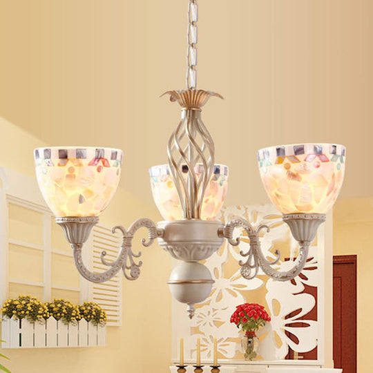 Sleek Mediterranean Shell Dome Chandelier Pendant Light - White Ceiling Suspension Lamp - 5/9/11 Lights