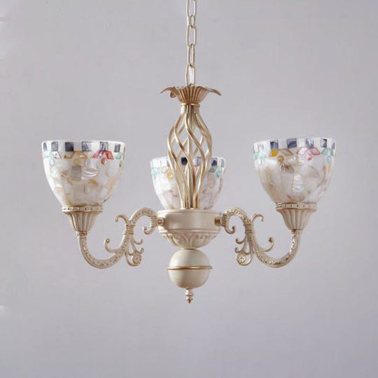 Sleek Mediterranean Shell Dome Chandelier Pendant Light - White Ceiling Suspension Lamp - 5/9/11 Lights