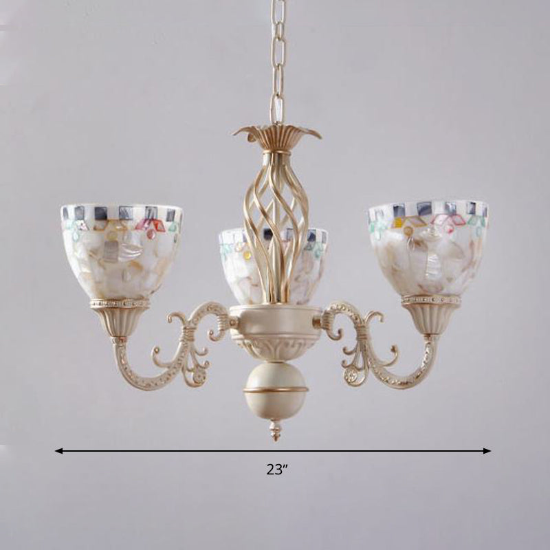 Sleek Mediterranean Shell Dome Chandelier Pendant Light - White Ceiling Suspension Lamp - 5/9/11 Lights