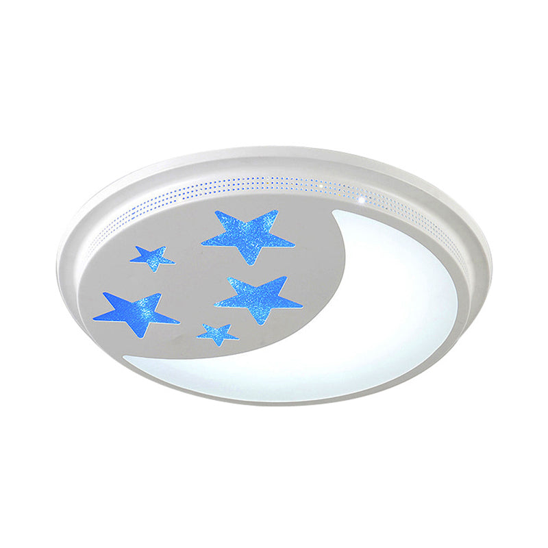 Cartoon Moon and Star LED Ceiling Lamp for Girls Room - Blue and White Circle Design