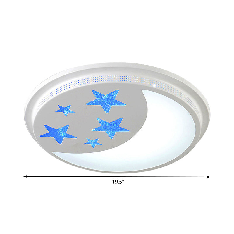 Cartoon Moon and Star LED Ceiling Lamp for Girls Room - Blue and White Circle Design