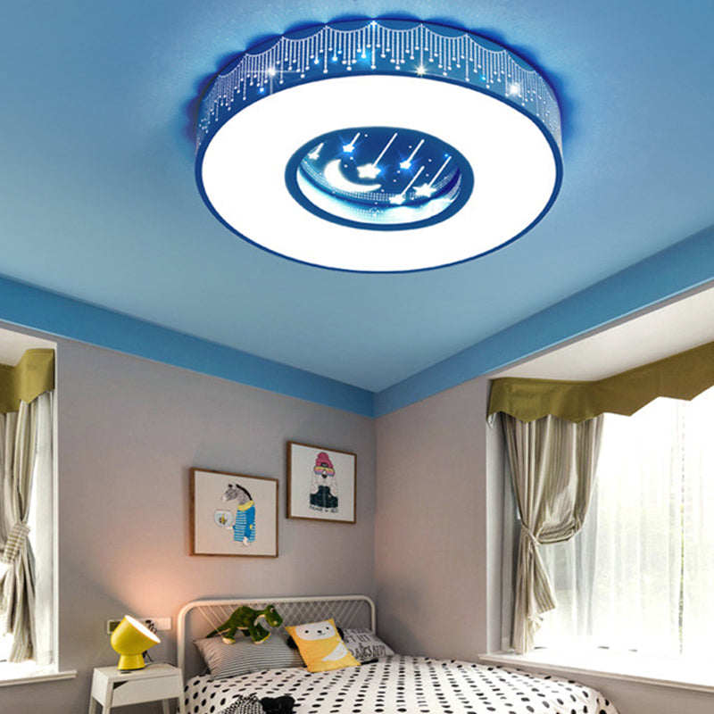 Hollow Led Flush Ceiling Light: Macaron Loft Metal Mount For Child Bedroom Blue / White