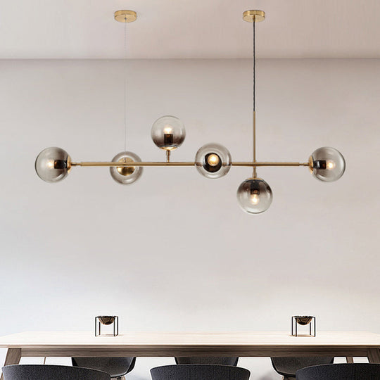 Minimalist Brass Chandelier Lighting With Smoke Gray Glass Shade - 1 Light Dining Room Island Lamp