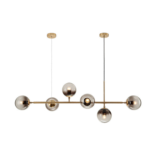 Minimalist Brass Chandelier Lighting With Smoke Gray Glass Shade - 1 Light Dining Room Island Lamp