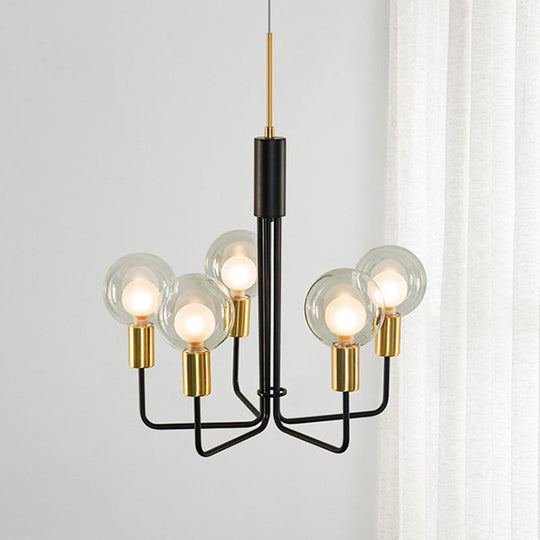 Modern Black Orb Chandelier With Clear/Smoke Grey Glass - 5 Lights Dining Room Ceiling Lamp Clear