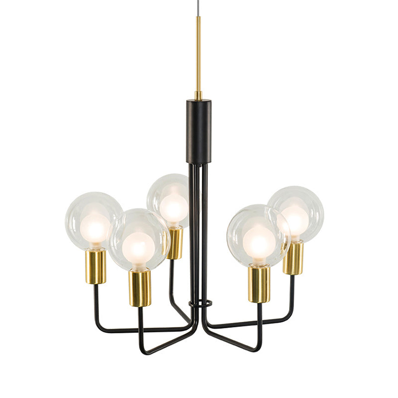 Modern Black Orb Chandelier With Clear/Smoke Grey Glass - 5 Lights Dining Room Ceiling Lamp