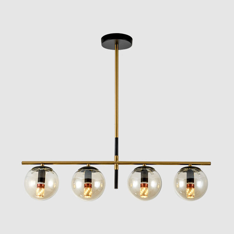 Minimalist Glass Globe Island Chandelier With Brass Pendant - 4/5 Lights In White Smoke Grey Or