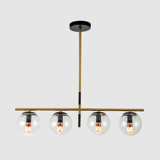 Minimalist Glass Globe Island Chandelier With Brass Pendant - 4/5 Lights In White Smoke Grey Or