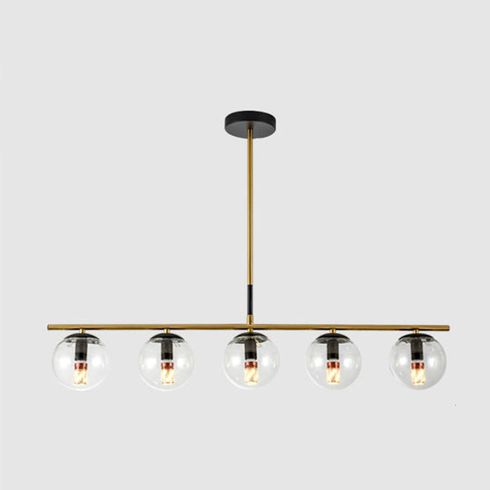 Minimalist Glass Globe Island Chandelier With Brass Pendant - 4/5 Lights In White Smoke Grey Or