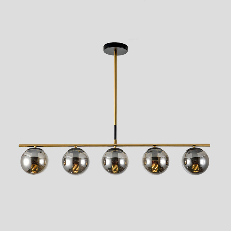 Minimalist Glass Globe Island Chandelier With Brass Pendant - 4/5 Lights In White Smoke Grey Or