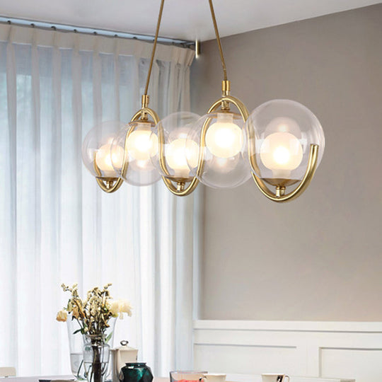 Minimalist Clear Glass Island Lighting - Orb Shaped 3/5/7 Lights Hanging Light Fixture In Brass 5 /