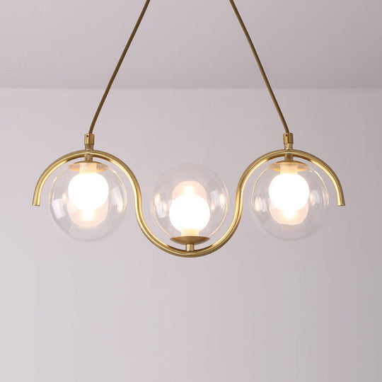 Minimalist Clear Glass Island Lighting - Orb Shaped 3/5/7 Lights Hanging Light Fixture In Brass 3 /