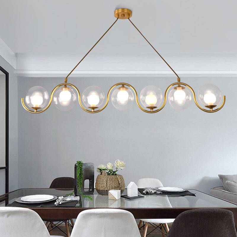 Minimalist Clear Glass Island Lighting - Orb Shaped 3/5/7 Lights Hanging Light Fixture In Brass 7 /