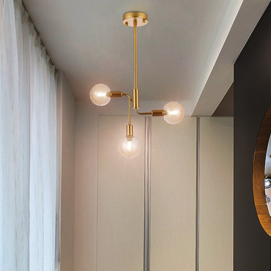 Sleek Gold Semi Flush Light With 3 Cognac Glass Lights For Corridors