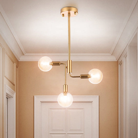 Sleek Gold Semi Flush Light With 3 Cognac Glass Lights For Corridors